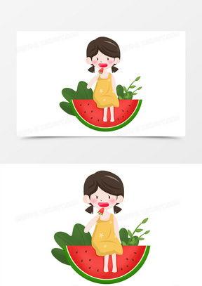 手绘小女孩吃瓜,手绘小女孩的夏日吃瓜时光